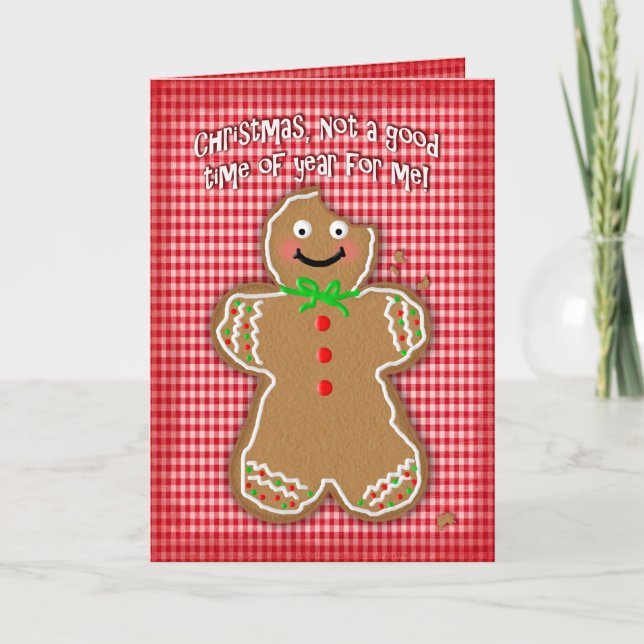 Christmas, Humour, Bite in Gingerbread Man Card (Front)