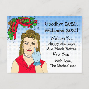 Christmas Humour Funny Retro Lady Flipping the Bir Postcard