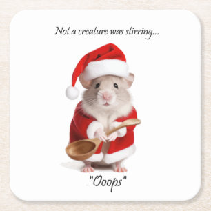 Christmas Humour Not a Creature was stirring Mouse Square Paper Coaster