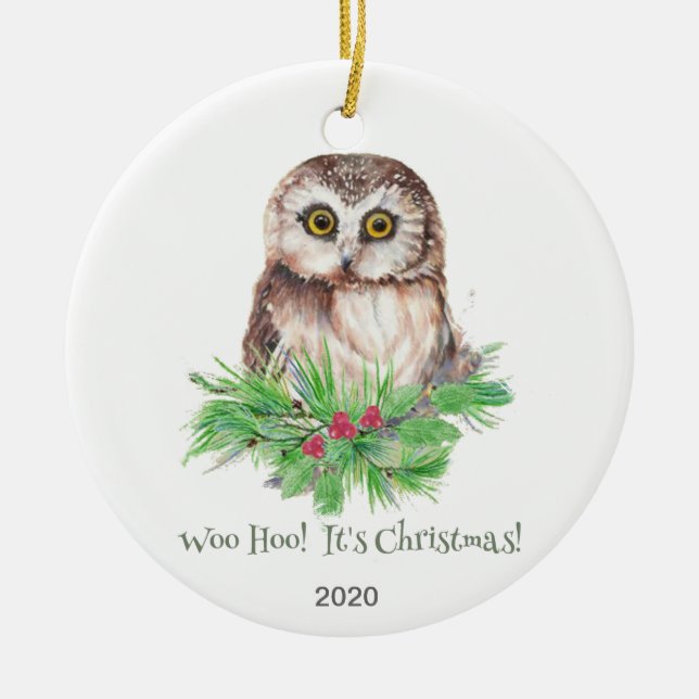 Christmas Humour Quote Cute Owl Bird Ceramic Tree Decoration (Front)