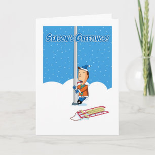 Christmas Humour, Tongue Stuck to Pole Greetings Holiday Card