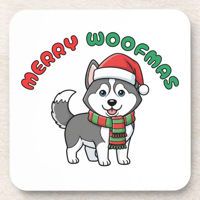 Christmas Husky Coaster: Merry Woofmas Coaster (Front)