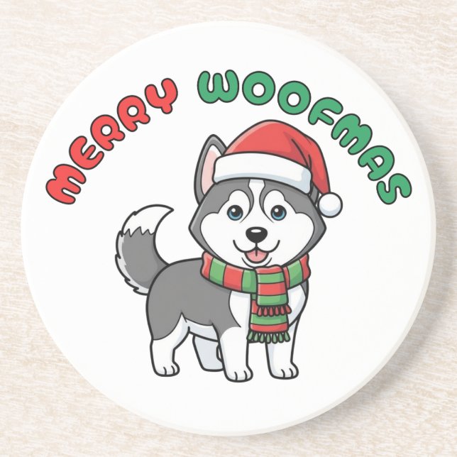Christmas Husky Coaster: Merry Woofmas Coaster (Front)