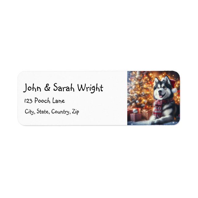 Christmas Husky Dog Address Label (Front)