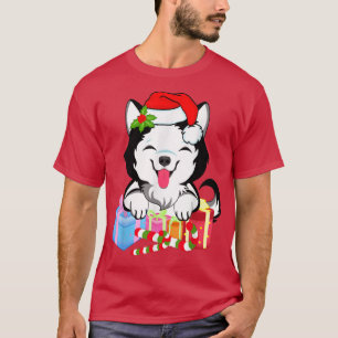 Christmas Husky Dog Cute Holiday Santa Xmas Tree W T-Shirt