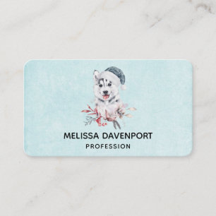 Christmas Husky Dog in a Santa Hat Business Card