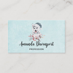  Christmas Husky Dog in a Santa Hat Business Card