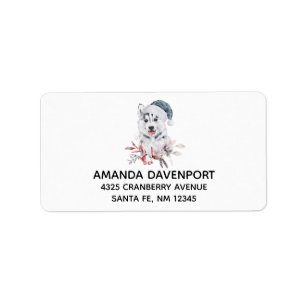 Christmas Husky Dog in a Santa Hat Label