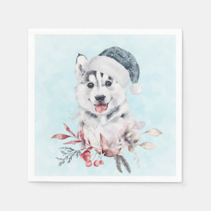 Christmas Husky Dog in a Santa Hat Napkin