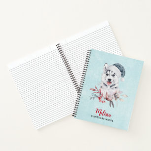 Christmas Husky Dog in a Santa Hat Notebook