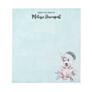 Christmas Husky Dog in a Santa Hat Notepad