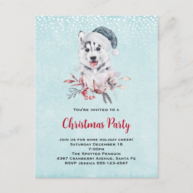 Christmas Husky Dog in a Santa Hat Postcard (Front)