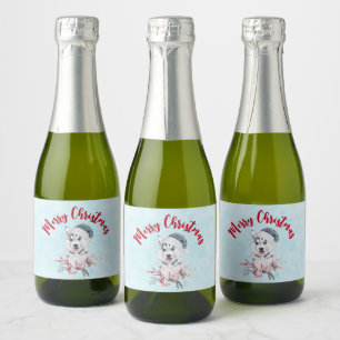 Christmas Husky Dog in a Santa Hat Sparkling Wine Label