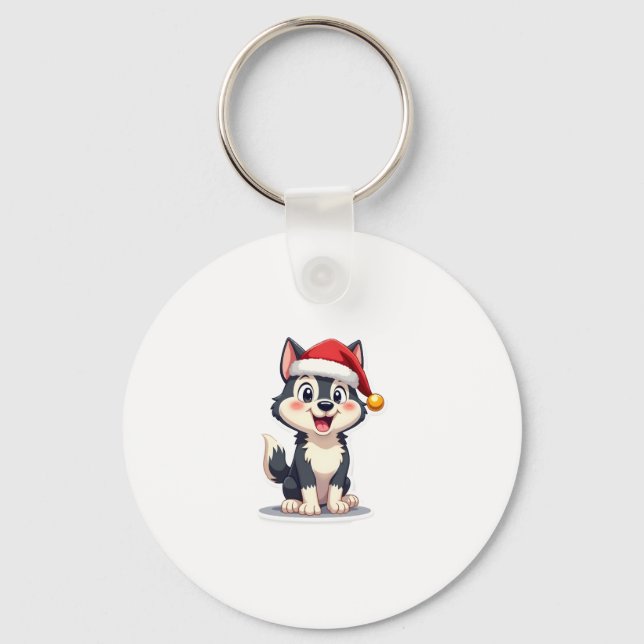 Christmas Husky Dog Lover Malamute (2) Key Ring (Front)