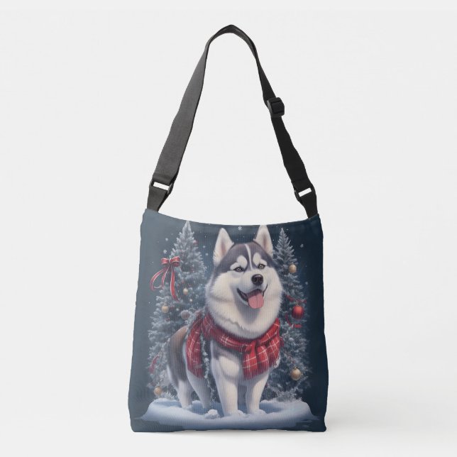 Christmas Husky Dog Magic Xmas Holiday Spirit Crossbody Bag (Front)