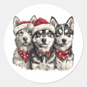 Christmas Husky Dogs Classic Round Sticker