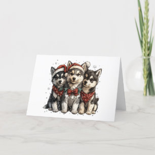 Christmas Husky Dogs Holiday Card