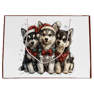 Christmas Husky Dogs Large Gift Bag
