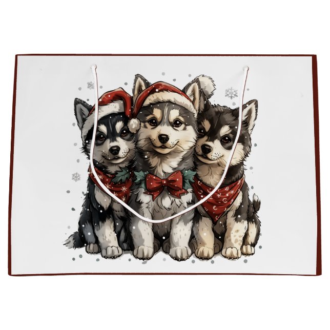 Christmas Husky Dogs Large Gift Bag (Front)