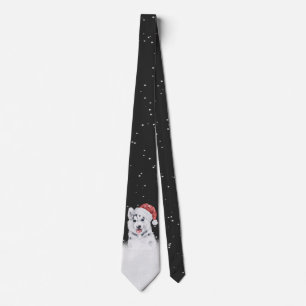 Christmas Husky In Snowflakes Tie