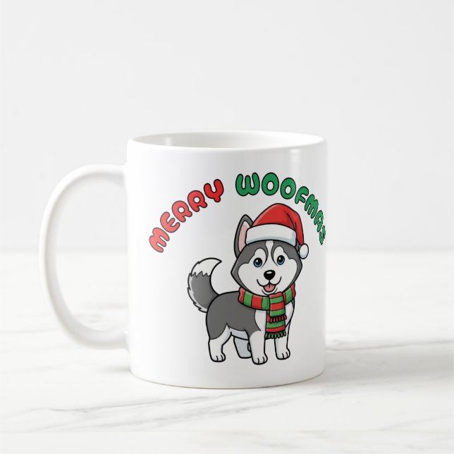 Christmas Husky Mug: Merry Woofmas Coffee Mug (Left)