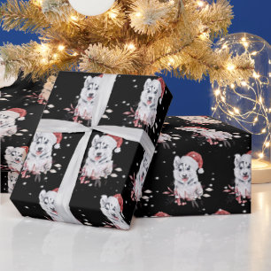 Christmas Husky With Santa Hat Wrapping Paper