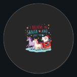 Christmas I Believe In Santa And Unicorns Funny Xm Classic Round Sticker<br><div class="desc">Christmas I Believe In Santa And Unicorns Funny Xmas (1)</div>