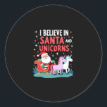 Christmas I Believe In Santa And Unicorns Funny Xm Classic Round Sticker<br><div class="desc">Christmas I Believe In Santa And Unicorns Funny Xmas (2)</div>