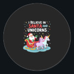 Christmas I Believe In Santa And Unicorns Funny Xm Classic Round Sticker<br><div class="desc">Christmas I Believe In Santa And Unicorns Funny Xmas (4)</div>