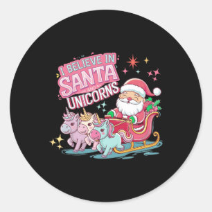Christmas I Believe In Santa And Unicorns Funny Xm Classic Round Sticker