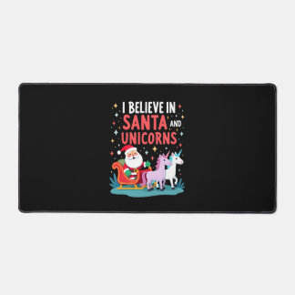 Christmas I Believe In Santa And Unicorns Funny Xm Desk Mat