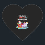 Christmas I Believe In Santa And Unicorns Funny Xm Heart Sticker<br><div class="desc">Christmas I Believe In Santa And Unicorns Funny Xmas (4)</div>