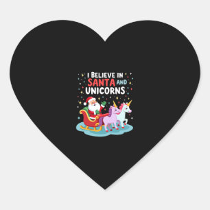 Christmas I Believe In Santa And Unicorns Funny Xm Heart Sticker