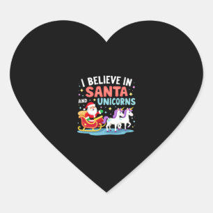 Christmas I Believe In Santa And Unicorns Funny Xm Heart Sticker