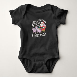 Christmas I Believe In Santa And Unicorns Xmas Baby Bodysuit