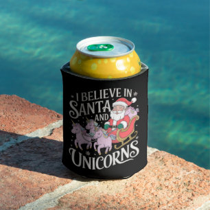 Christmas I Believe In Santa And Unicorns Xmas Can Cooler
