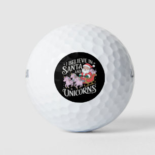 Christmas I Believe In Santa And Unicorns Xmas Golf Balls