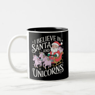 Christmas I Believe In Santa And Unicorns Xmas Two-Tone Coffee Mug