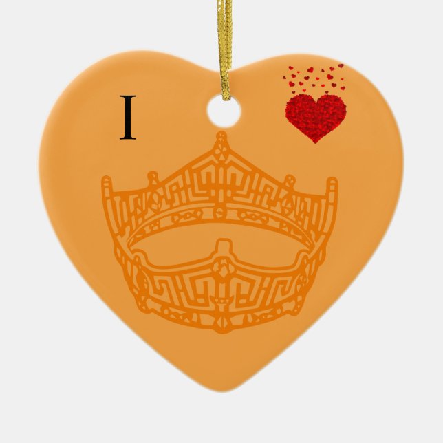 Christmas I heart Pageant Crown Ceramic Tree Decoration (Front)