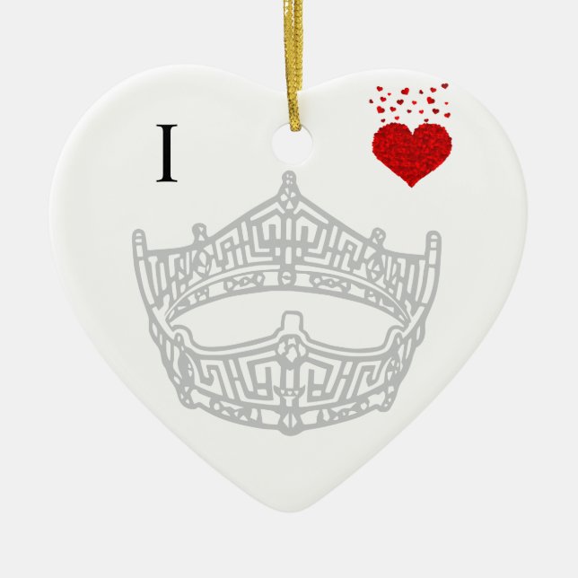 Christmas I heart Pageant Crown Ceramic Tree Decoration (Front)