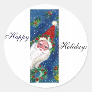 CHRISTMAS I LETTER / SANTA CLAUS WITH RED RIBBON CLASSIC ROUND STICKER