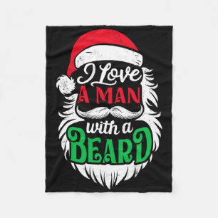 Christmas I Love A Man With A Beard Funny Santa Cl Fleece Blanket