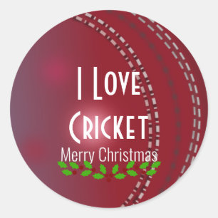 Christmas, "I Love Cricket" Classic Round Sticker