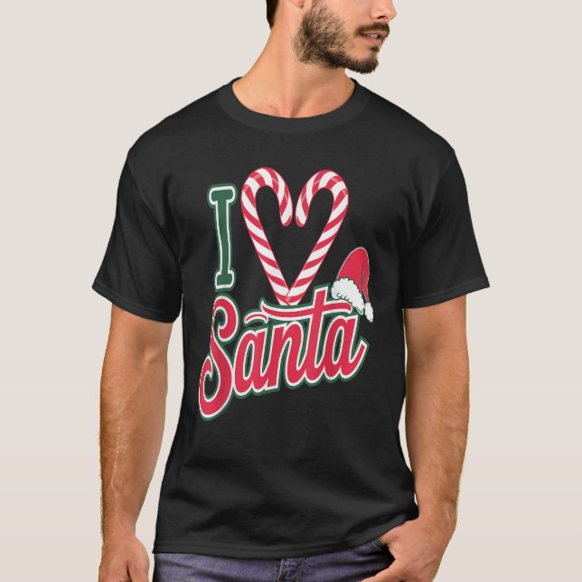 Christmas I Love Santa Candy Cane Heart Men Women  T-Shirt (Front)