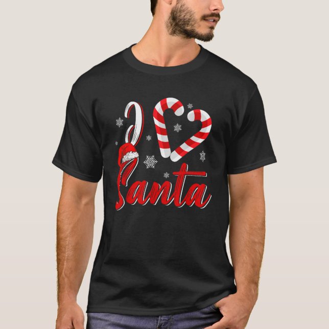 Christmas I Love Santa Candy Cane Heart Men Women  T-Shirt (Front)