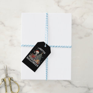 Christmas I Prefer Halloween Book Reading Skeleton Gift Tags