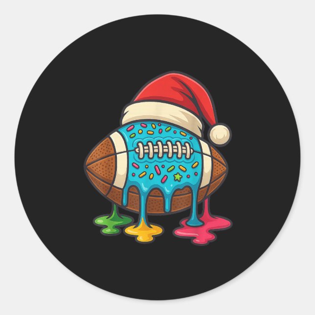 Christmas Ice Cream Drip Boys Football Player Amer Classic Round Sticker (Front)