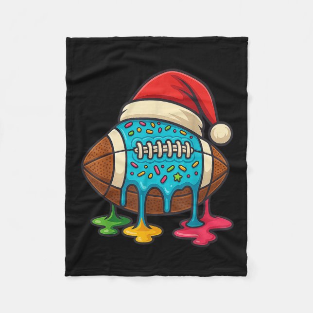 Christmas Ice Cream Drip Boys Football Player Amer Fleece Blanket (Front)