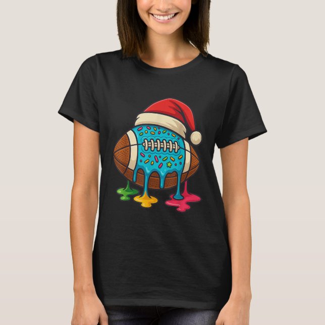 Christmas Ice Cream Drip Boys Football Player Amer T-Shirt (Front)