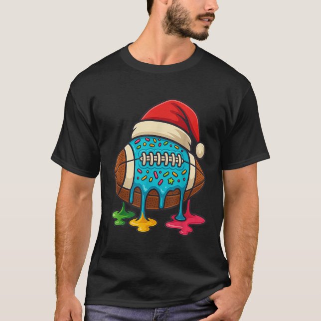 Christmas Ice Cream Drip Boys Football Player Amer T-Shirt (Front)